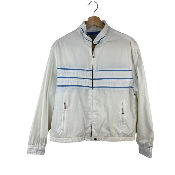 Vintage Men's Bomber Jacket Cotton White Blue Tennis 90s M - Picture 2 of 7